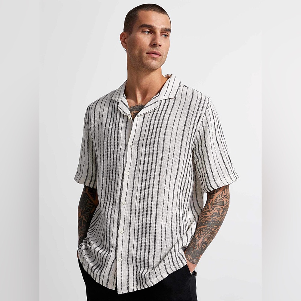 Simon's Le 31 Striped Knit Cabana Shirt, Size M/L